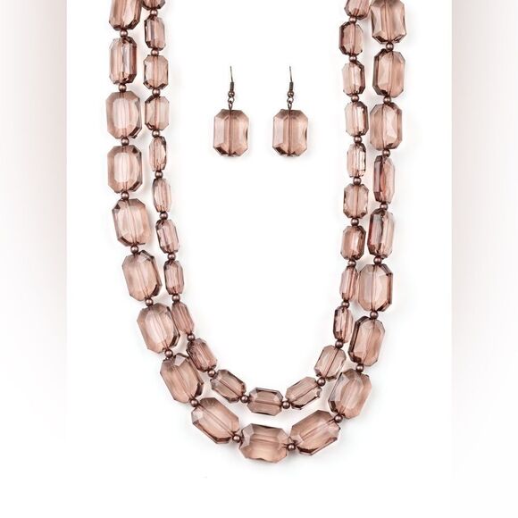 Jewelry - Set!! Brown acrylic gems 2 strand necklace
